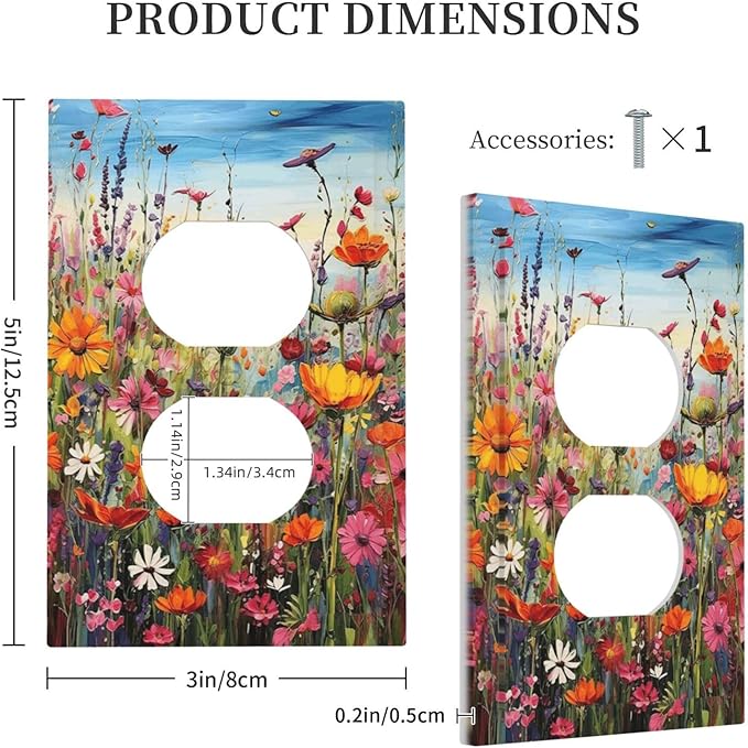 Colorful Wildflowers Painting Floral Flower Outlet Covers 1 Gang Duplex Light Switch Cover Decorative Switch Plates Electrical Receptacle Faceplate Wall Plate for Bedroom Living Room Decor