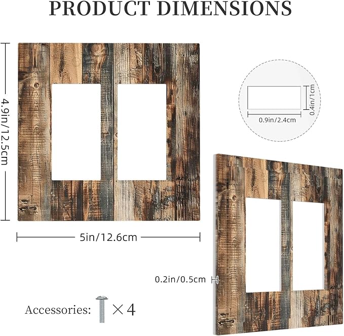 Decorative Outlet Covers Rustic Brown Wood Pattern Splice Plank 2 Gang Double Gfci Rocker Electrical Wall Panels Light Switch Cover Plate For Farmhouse Cabin Decor