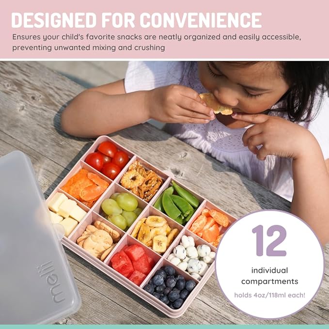 melii Snackle Box |12-Compartment Snack Container with Removable Dividers, BPA-Free Food Storage for Travel, School & On-the-Go Snacks, Kids & Family Organizer (Pink)