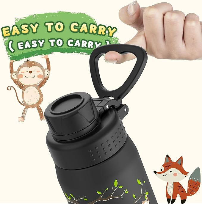 GOPPUS 19oz Kids Water Bottle with Spout Lid, Toddler Water Bottle, Stainless Steel Insulated Water Bottle, Leakproof, BPA Free, Suitable for Boys and Girls for School（Forest Animals）