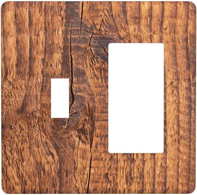 Brown Wood Grain Rustic Natural Burl Print Outlet Covers 1 Toggle 1 Rocker Combination Decorative Wall Plate Electrical Switch Plates Light Switch Cover Plate for Farmhouse Home Decor