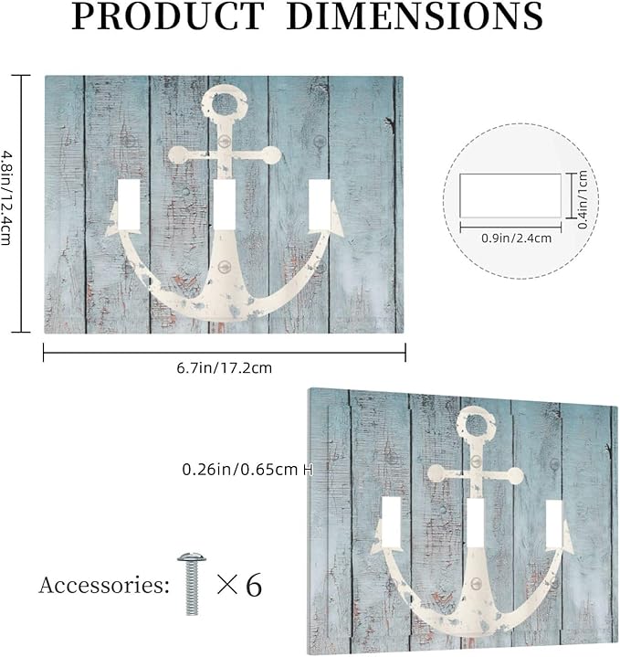 Anchor Rustic Sailing Nautical Wooden Planks Marine Decorative Switch Plates 3 Gang Wall Plate Triple Toggle Light Switch Cover Faceplate Electrical Wall Panels for Bathroom Farmhouse Decor