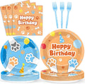 Justforjoyful 96Pcs Blue Dog Happy Birthday Party Supplies Cartoon Puppy Paper Plates and Napkins Disposable Paw Tableware Dinnerware Set for Kids Dogs Parties Decorations Favors Baby Shower Serve 24