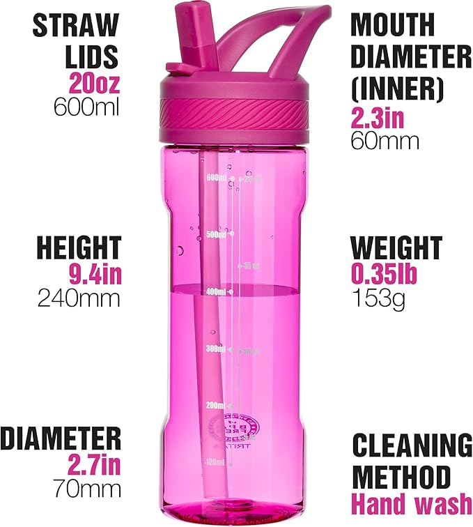 OLDLEY 20 kids Water Bottle with Straw,Tritan BPA-Free,Leak-Proof Design for Travel,Home, School, (Fuchsia)