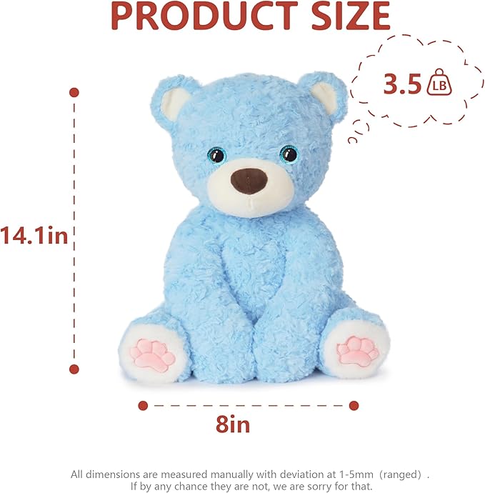 Niuniu Daddy 14" | 3.5 Pound Weighted Bear Stuffed Animal, Giant Blue Weighted Teddy Bear Plush Toy for Kids Adults, Large Big Cute Weighted Body Pillow Plush for Birthday Christmas Holiday Presents
