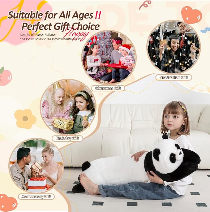 MMguai 40'' Giant Panda Stuffed Animal, Large Stuffed Panda Long Body Pillow Plush Toy, Big Soft Toy Panda Jumbo Fluffy Bear Plushies Gift for Kids Boys Girls, Birthday