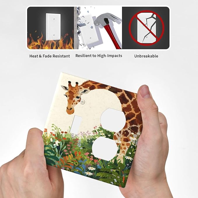 Giraffe Single Toggle Duplex Combo Outlet Wall Plate Decorative 2 Gang Light Switch Covers Electrical Switchplate Home Decorate Faceplat for Bathroom Bedroom Kitchen Room 4.5 x 4.5 Inch