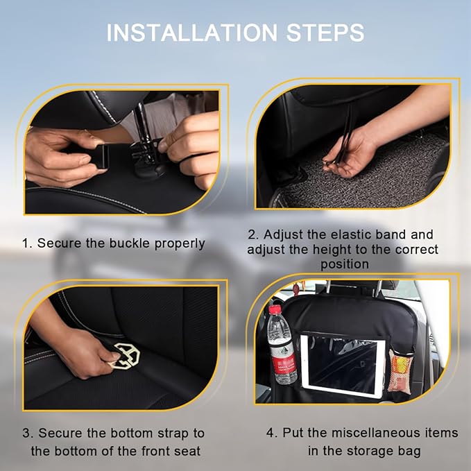2PCS Car Seat Back Organizer, Waterproof Vehicle Storage Bag with Touch Screen Tablet Holder & 9 Pockets, Auto Kick Mats Back Seat Protector for Kids, Universal Travel Accessories (Black/Small)