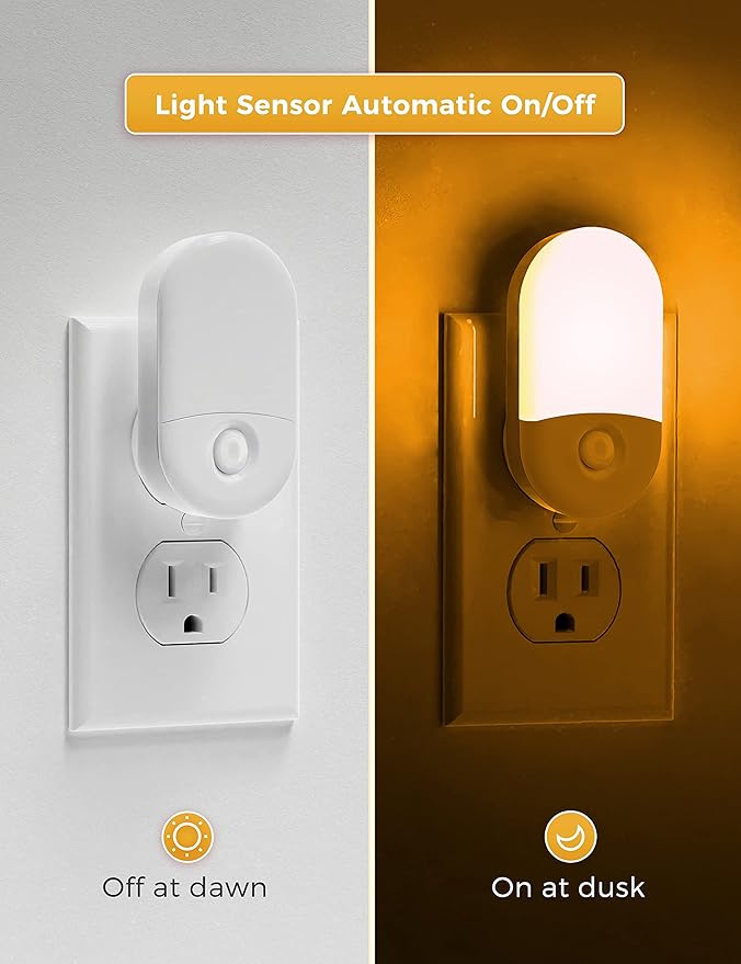 L LOHAS LED Amber Night Light, Night Lights Plug into Wall[2 Pack], 0.6W 2000K LED Night Light, Dusk to Dawn Sensor, 30/60LM Adjustable Brightness, Automatic Low Blue Nightlight for Kids, Bathroom