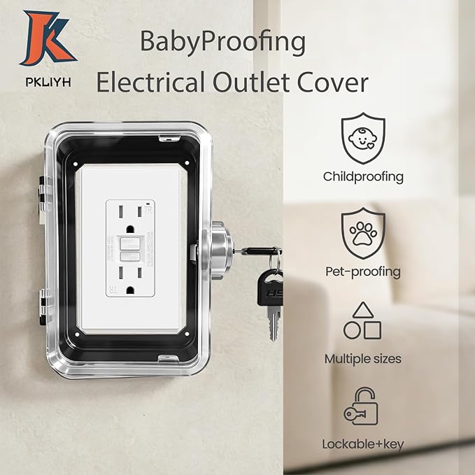 1 Pack Universal Baby Safety Electrical Outlet Cover Box Childproof Plug Cover - More Space for Large Plugs Easy to Install & Use Fit Socket Protector (1Pack, Black)