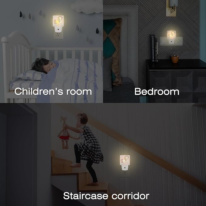 Cute Rainbow Unicorn Night Light, Pink Unicoron Cloud Stars Dusk to Dawn Night Light Plug in,0.5w Energy Saving Sleep Friendly NightLight for Kids Boys Girls Home Decor