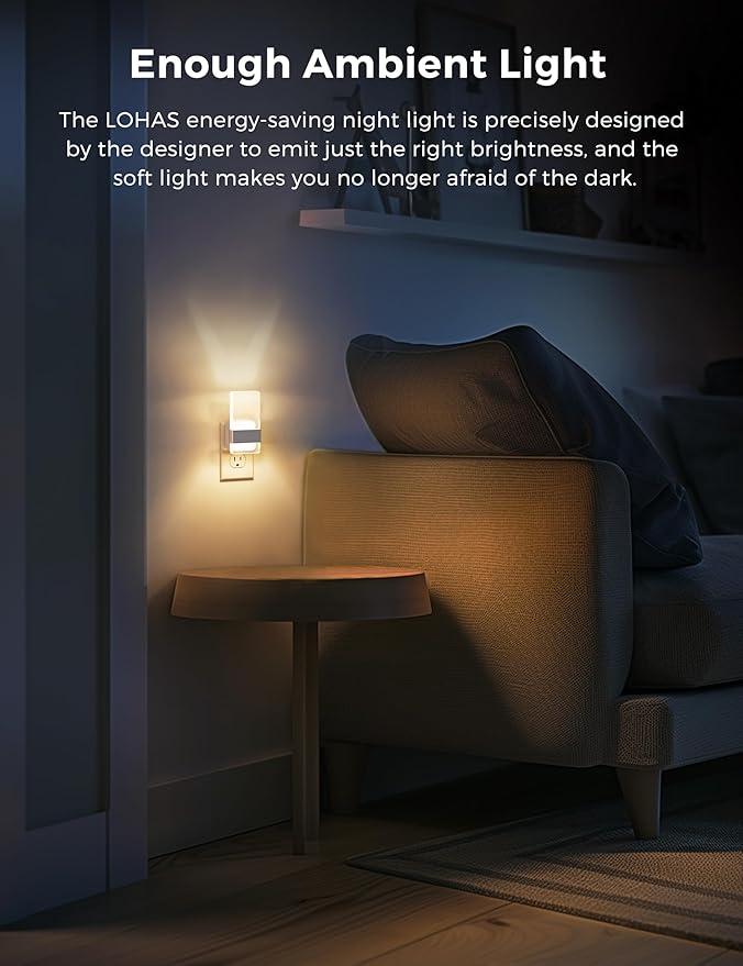 L LOHAS LED Night Light, Night Lights Plug Into Wall [2 Pack], Dusk-to-Dawn Sensor Decorative Night Light, 0-100LM Dimmable Nightlight, LED Acrylic Bright Nightlights for Bathroom, Hallway, Kitchen