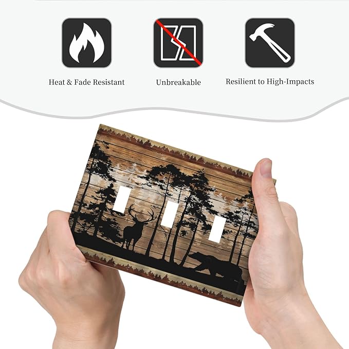 Hunting Forest Deer Bear 3 Gang Light Switch Cover Decorative Triple Toggle Wall Plate Electrical Faceplate Switch Plug Face Plate