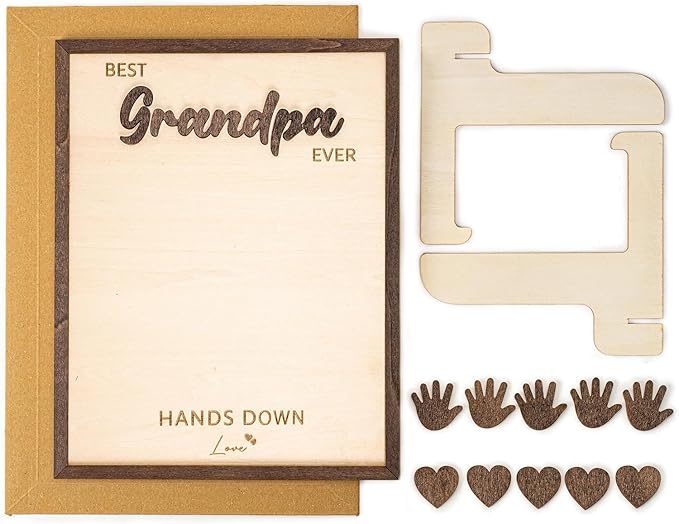 Best Grandpa Ever Gifts - Personalized Wooden Handprint Plaque, DIY Keepsake Craft Kit from Grandkids, Meaningful Family Decor to Capture Precious Memories, Unique Birthday Christmas Gift for Grandpa