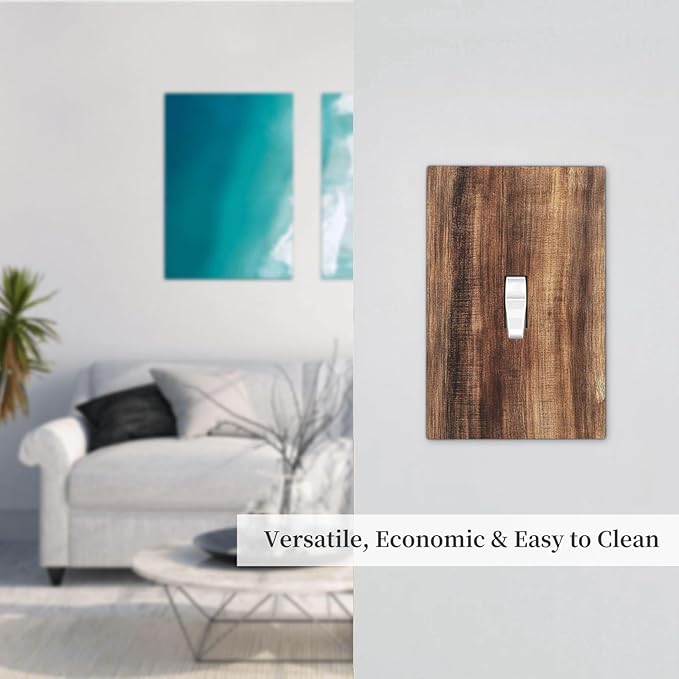 Decorative Light Switch Cover Vintage Rustic Brown Wood Grain 1 Gang Single Toggle Device Electrical Faceplate Switchplates Decorator Outlet Wall Plate for Bedroom Farmhouse Decor