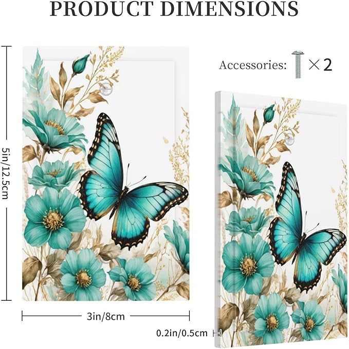 Decorative Light Switch Cover Plate Butterfly on Blue Daisy Flower Floral Golden Leaf 1 Gang No Device Single Blank Outlet Covers Wall Plate Cover Switchplate Electrical Face Plate