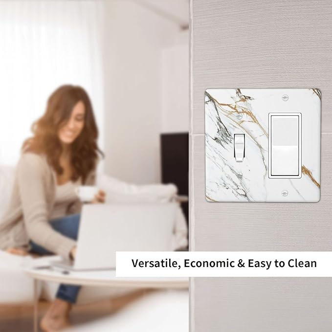White Gold Marble Modern Abstract Luxury Print Outlet Covers 1 Toggle 1 Rocker Combination Decorative Wall Plate Electrical Switch Plates Light Switch Cover Plate for Bathroom Kitchen Decor
