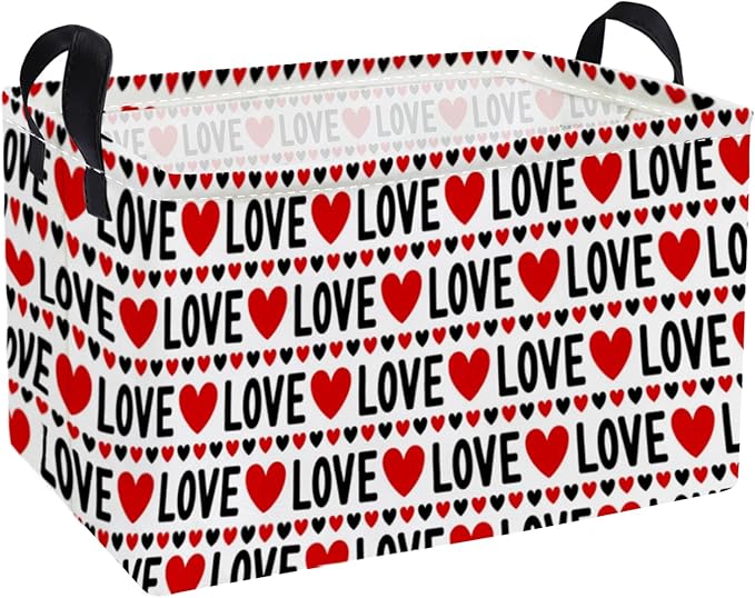 Essme Rectangular Valentine's Day Basket,Heart Storage Bins Organizer with Handles for Girls Room Decor, Gift Basket,Shelf Basket.(Red heart)