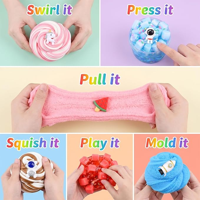 12 Pack Slime Kit, with 4 Butter Slime, 4 Jelly Cube Crunchy Slime and 4 Cloud Slime, Soft and Non-Sticky, DIY Stress Relief Toys for Girl and Boys, Birthday Gift, Party Favor, Classroom Reward