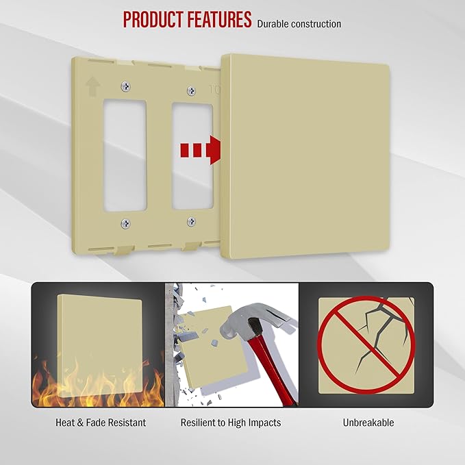 ENERLITES Screwless Double Blank Wall Plate, Child Safe Two Gang Blank Device Outlet Cover, Standard Size, 2-Gang 4.68" x 4.73", Polycarbonate Thermoplastic, UL Listed, SI8802-I, Glossy, Ivory