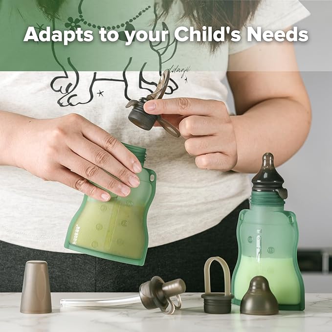 haakaa Silicone Yummy Pouch Sippy Spout, Adaptor Compatible haakaa Yummy Pouches and Milk Storage Bags,Not Compatible with Other Brands,Pea Green