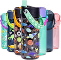 Elemental Water Bottles for Kids - Splash Kids Water Bottle for School with Pop-it Handle - BPA Free Tritan Plastic Water Bottle with Straw Leak Proof when Spout is Closed - Space Dinosaur - 18oz