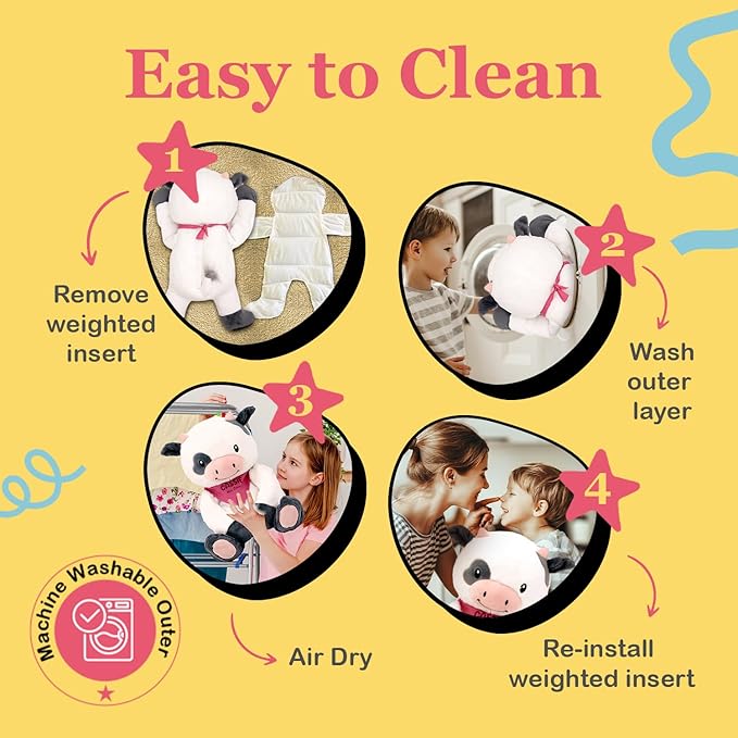 Lilly's Love Weighted Stuffed Animals for Adults & Kids — 5lb Calming Cow Plush for Anxiety, ADHD & Sensory | Machine Washable Weighted Stuffed Animal w/Removable Insert | Cassie The Cow