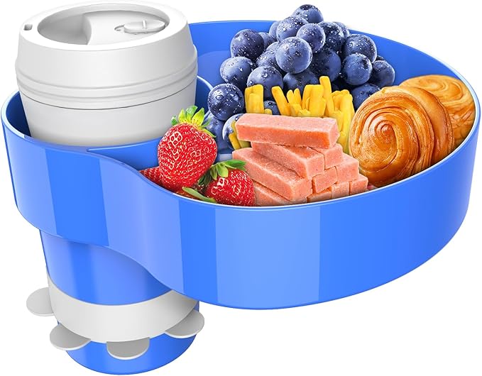 Kids Car Seat Tray, Travel Tray with Cup Holder for Toddler, Kids Car Seat Food Snack Holder for Road Trip, Stroller Snack Organizer travel must haves - Blue Color