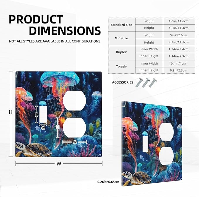 Jellyfish Sea Turtle Fantasy Ocean Coral Underwater World Wallplates 1 Toggle 1 Duplex Switch Plate Electrical GFCI Faceplate Decorative Light Switch Covers for Nursery Kids Room Decor