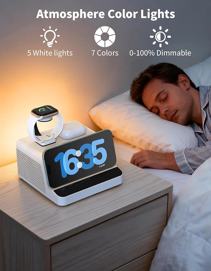 MYPLUS White Noise Machine, 10 Soothing Sounds Sleep Sound Machine with 15W Wireless Charging Station, 7-Color RGB Night Light, Remote for Sleeping, Nursery