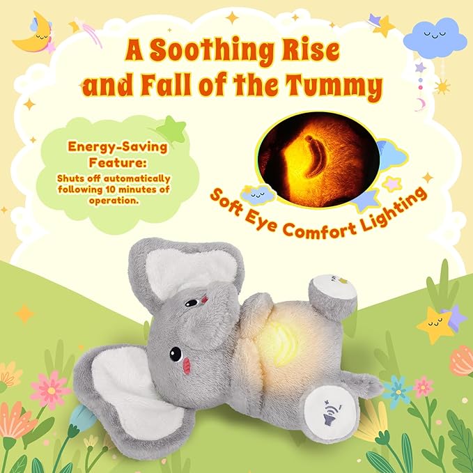 BRICHOEE Breathing Stuffed Animal, Soothing Elephant Stuffed Animal with Moving Ears, Breathing Motion, Calming Sound and Light for Baby Sleep Companion Portable Plush Gifts for Kids Adults Newborns