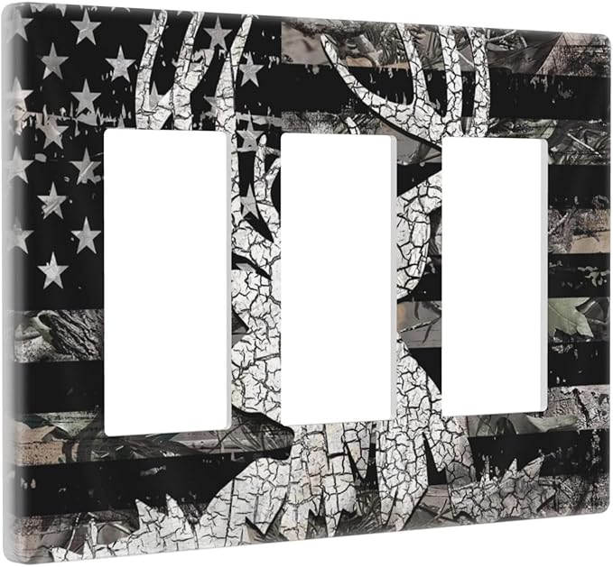 American Flag Forest Antler Deer Elk 3 Gang Triple Rocker/Decora Light Switch Wall Plate Cover Decorative Electrical Faceplate Switchplate for Bathroom Living Room Decor
