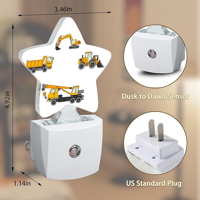 Cartoon Truck Machines Night Lights Plug in Wall Lamp Smart Dusk to Dawn Sensor for Home Decorative,Kids Room Bedroom Bathroom Kitchen Hallway Gifts