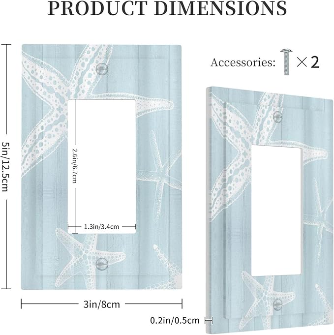Outlet Covers Blue Wooden Plank Starfish Ocean Vintage 1 Gang Duplex Light Switch Cover Plate Decorative Wall Plates Electrical Switchplate Receptacle for Bathroom Bedroom Decor（2 Pack）