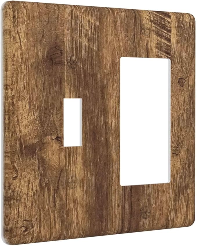 Light Switch Cover Plate Rustic Wood Grain Country Vintage Wooden Board 2 Gang Toggle Rocker Combo Wall Plates Decorative Switch Plates and Outlet Covers Socket Cover for Farmhouse Home Decor