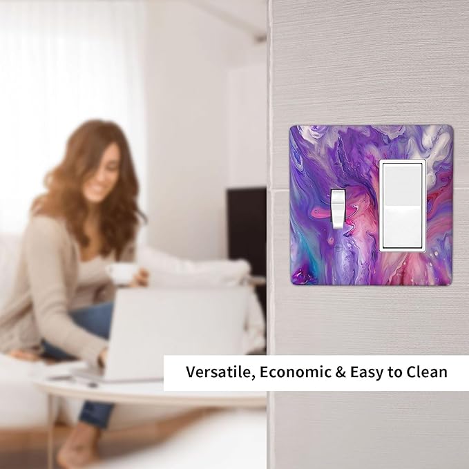 Liquid Marble Modern Abstract Texture Abstract Purple Paint Wall Art Outlet Covers 1 Toggle 1 Rocker Combination Electrical Switch Plates Light Switch Cover Plate Decorative Wall Plate for Living Room