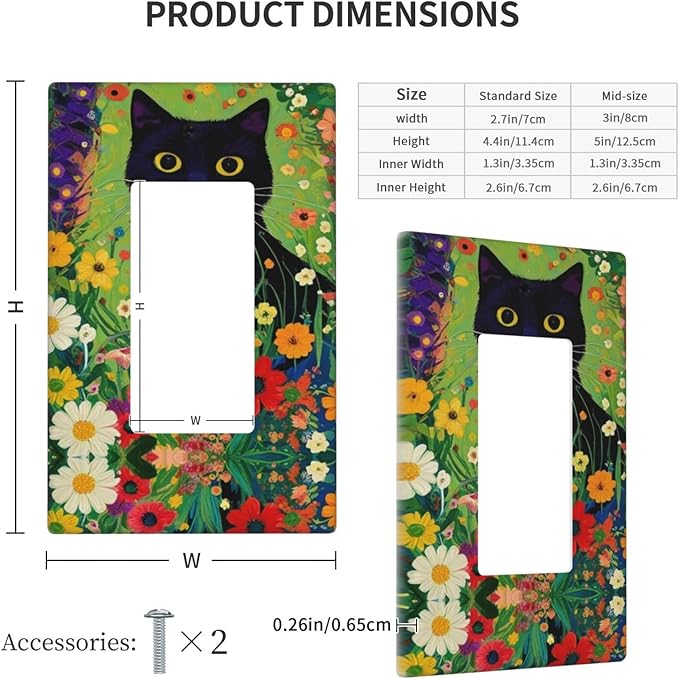 Decorative Art Light Switch Covers Cute Cat & Floral 1 Gang Rocker Outlet Wall Plate Switchplate Electrical Faceplate for Kid Home Decor