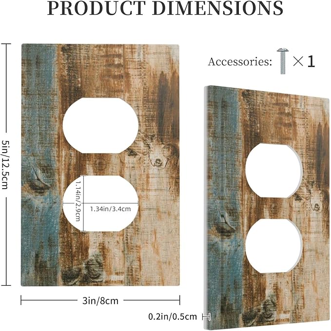 Vintage Wood Barn House Door 1 Gang Outlet Covers Duplex Receptacle Wall Plate Decorative Electrical Faceplate Switchplates For Country Farmhouse Cabin Turquoise Blue Brown Home Bedroom Decorate