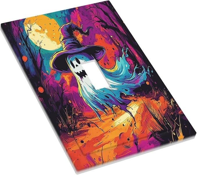 Decorative Light Switch Cover Ghost Colorful Forest Moon Dead Tree 1 Gang Single Toggle Device Electrical Faceplate Switchplates Decorator Outlet Wall Plate For Nursery Kids Room Decor