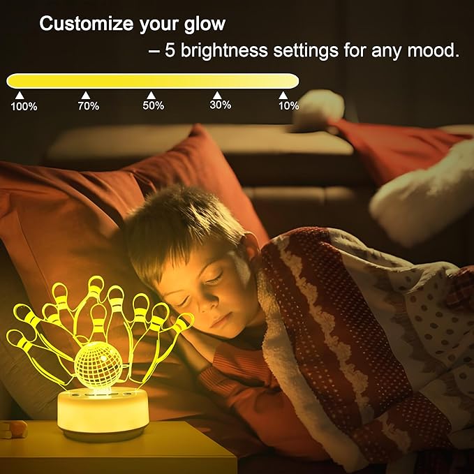 Bowling Gifts Night Light for Kids-Sports Bowlings Decor Bedside Lamp for Bowling Fan, 14 Color with Remote Control/Buttons +Timer +Dim Function, Birthday Holiday Gift for Boys & Girls