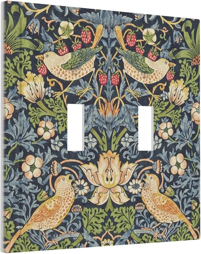 Decorative Switch Plates Morris Strawberry Thrush Birds Colorful Plants 2 Gang Double Toggle Outlet Light Switch Cover Wall Plate Electrical Faceplate For Bed Room Living Room Decor
