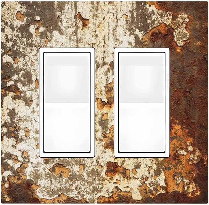 Decorative Outlet Covers Vintage Metal Rust Texture Peeling Paint 2 Gang Double Gfci Rocker Electrical Wall Panels Light Switch Cover Plate For Farmhouse Cabin Decor