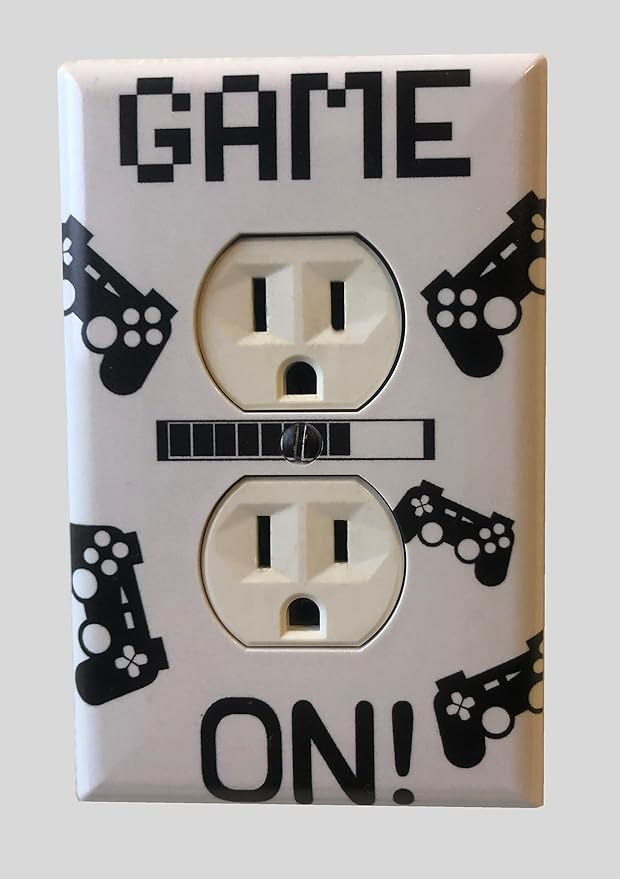 Cool Light Switch Plate Cover for Teens Room Fun Novelty Gift Decorative Decor Bedroom (GAME ON! Outlet)