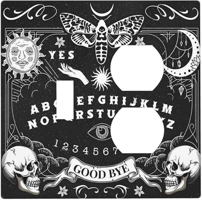 Black Witchy Skeleton Skull Gothic Sun Moon Wallplates 1 Toggle 1 Duplex Switch Plate Electrical GFCI Faceplate Decorative Light Switch Covers for Bedroom Living Room Decor