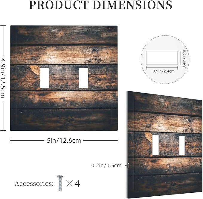 Decorative Switch Plates Brown Vintage Wooden Board Rustic Wood 2 Gang Double Toggle Outlet Light Switch Cover Wall Plate Electrical Faceplate For Farmhouse Cabin Decor