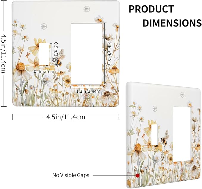 Yellow White Daisy Floral Bee Wild Flower Outlet Covers 1 Toggle 1 Rocker Combination Decorative Wall Plate Electrical Switch Plates Light Switch Cover Plate for Bedroom Living Room Decor