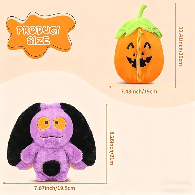 MIAODAM Bat Stuffed Animal, 11inch Reversible Pumpkin Bat Plush, Cute Plushies Toy Gift for Kid Toddler Girls Boys