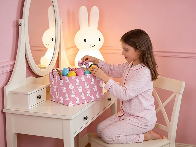 Rectangular Cute Easter basket,Easter basket empty,Storage Basket for baby Bedroom,Toy Gift Organizerm,Kids Storage Bin,Gift baskets,Easters Home Decor(Pink rabbit)