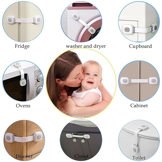 Fursafe&Q Baby Cabinet Locks, Child Safety Cabinet Proofing -Child Safety Strap Locks Adhesive Drawer Fridge Ovens Door Toilet Latches No Drill Multi-Purpose for Furniture Kitchen Lock (Grey, 6Pack)