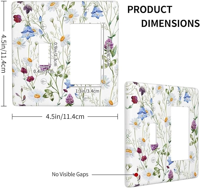 Floral Boho Multicolor Flower Plant Leaves Outlet Covers 1 Toggle 1 Rocker Combination Decorative Wall Plate Electrical Switch Plates Light Switch Cover Plate for Bedroom Living Room Decor